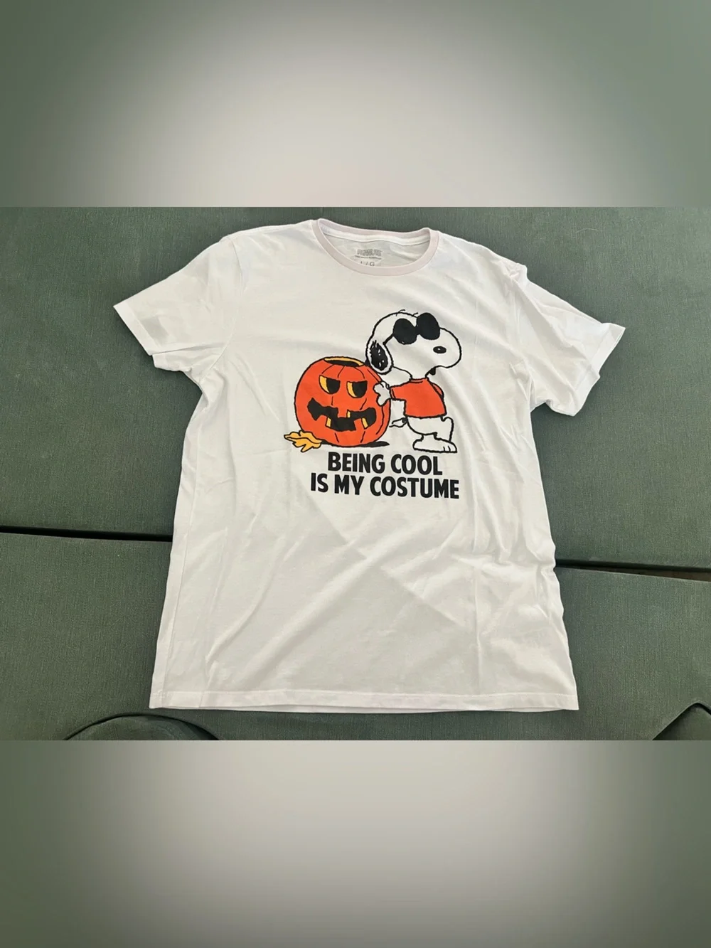Peanuts White Joe Cool Snoopy Halloween Tee with Orange Pumpkin